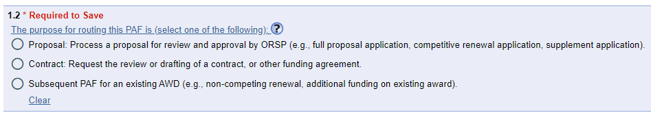 new PAF Question 1.2 text and options