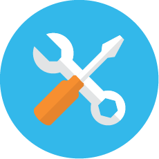 A crossed screwdriver and wrench.
