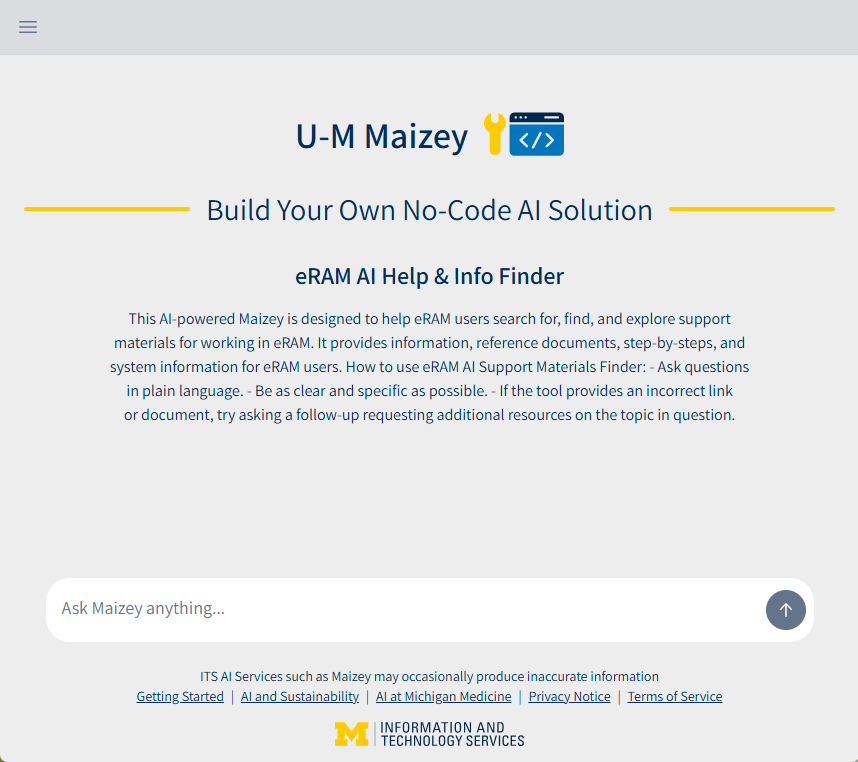 U-M Maizey:eRAM AI Help & Info Finder