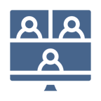 Screen showing gallery view of three participants